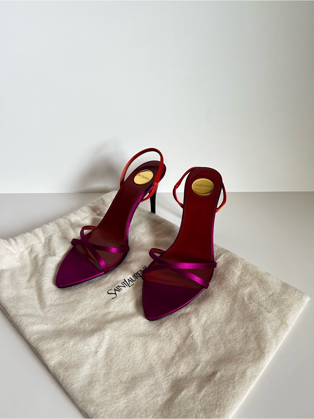 Saint Laurent Metallic Fuchsia Strappy Slingback Heels